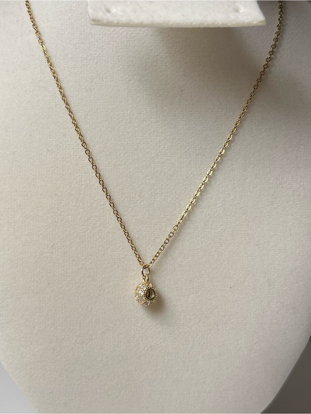 Gold Tone Stainless steel CZ Bead Pendant Necklace